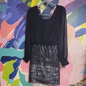 Le Chateau Black and Silver Long Sleeve Dress